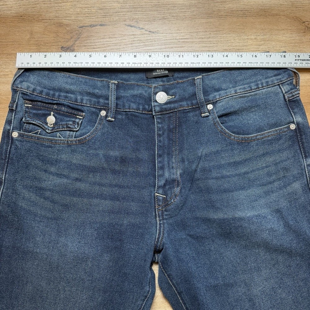 True Religion Jeans Men 36x34 Ricky Relaxed Straight Stretch Flap T Pockets NEW - Picture 9 of 13